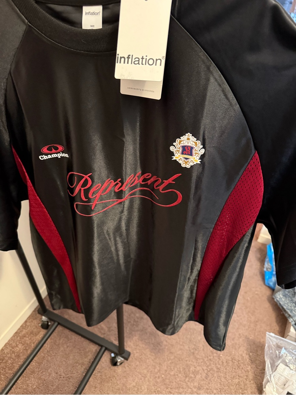Inflation x Champion "Represent" Black & Red Short Sleeve Jersey